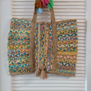 America & Beyond Never Used Oversized Colorful Woven Beach / Shoulder Tote Bag